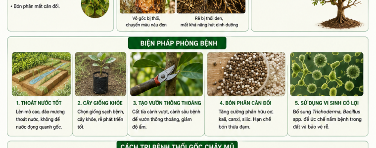 CÁCH PHÒNG VÀ TRỊ BỆNH THỐI GỐC CHẢY MỦ TRÊN CÂY MÍT
