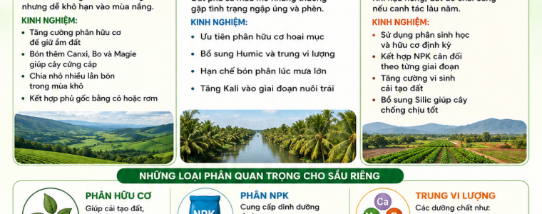 TỔNG HỢP MỘT SỐ KINH NGHIỆM BÓN PHÂN CHO CÂY SẦU RIÊNG TỪ CÁC VÙNG MIỀN