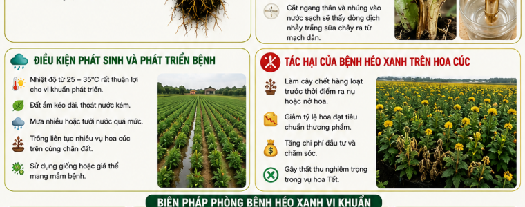 BỆNH HÉO XANH VI KHUẨN TRÊN HOA CÚC VỤ TẾT VÀ BIỆN PHÁP PHÒNG TRỊ