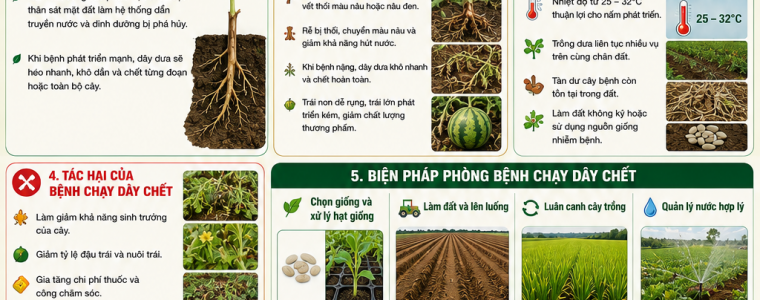 BỆNH CHẠY DÂY CHẾT TRÊN CÂY DƯA HẤU VÀ BIỆN PHÁP PHÒNG TRỊ