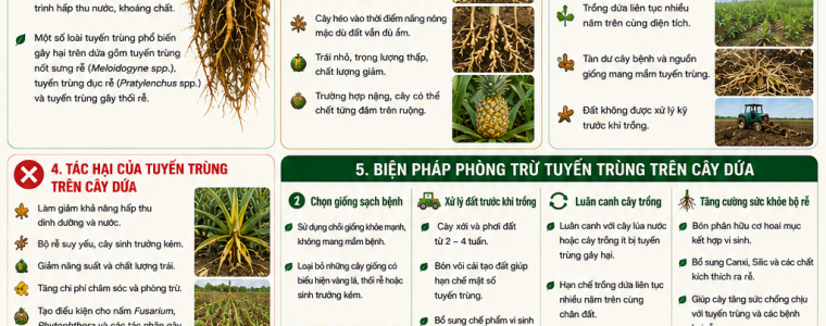 BIỆN PHÁP PHÒNG TRỪ BỆNH TUYẾN TRÙNG TRÊN CÂY DỨA