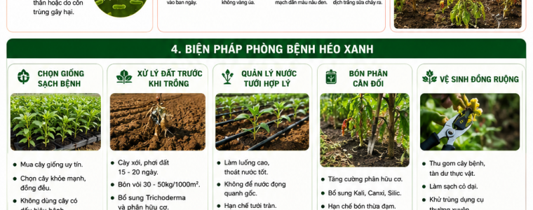 BIỆN PHÁP PHÒNG TRỊ BỆNH HÉO XANH TRÊN CÂY HOA MÀO GÀ