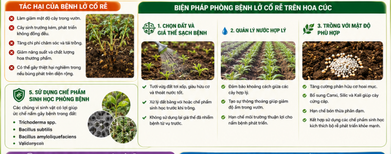 BIỆN PHÁP PHÒNG TRỪ BỆNH LỞ CỔ RỄ TRÊN CÂY HOA CÚC