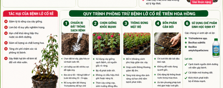 QUY TRÌNH PHÒNG TRỪ BỆNH LỞ CỔ RỄ TRÊN CÂY HOA HỒNG