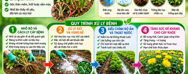 QUY TRÌNH XỬ LÝ BỆNH CHẾT ẺO HÉO XANH TRÊN CÂY HOA CÚC