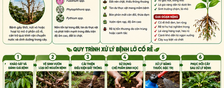 QUY TRÌNH XỬ LÝ BỆNH LỞ CỔ RỄ TRÊN CÂY CÀ PHÊ