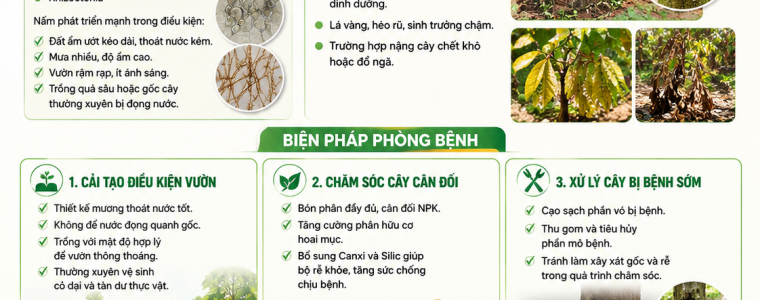 BIỆN PHÁP PHÒNG TRỪ BỆNH LỞ CỔ RỄ TRÊN CÂY CA CAO