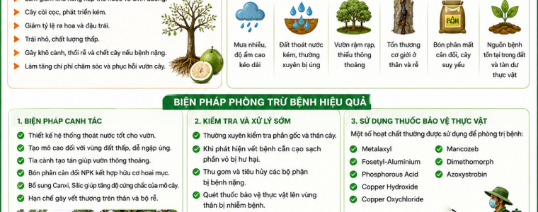 PHÒNG TRỪ BỆNH NỨT THÂN, XÌ MỦ, CHẢY NHỰA TRÊN CÂY BƯỞI