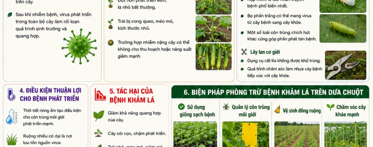 NGUYÊN NHÂN VÀ PHÒNG TRỪ BỆNH KHẢM LÁ TRÊN DƯA CHUỘT