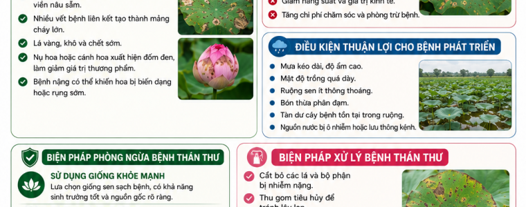 PHÒNG TRỪ BỆNH THÁN THƯ TRÊN CÂY SEN
