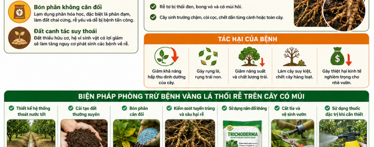 PHÒNG TRỪ BỆNH VÀNG LÁ THỐI RỄ TRÊN CÂY CÓ MÚI
