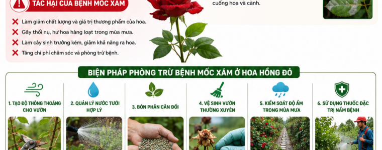 BIỆN PHÁP PHÒNG TRỪ BỆNH MỐC XÁM Ở HOA HỒNG ĐỎ