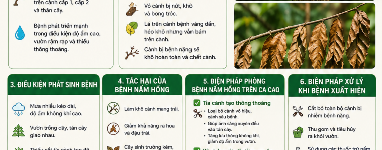 ĐẨY LÙI BỆNH NẤM HỒNG TRÊN CÂY CA CAO