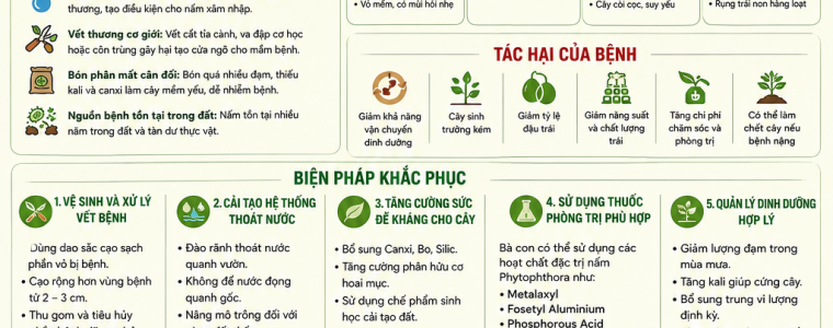 BỆNH NỨT THÂN XÌ MỦ TRÊN CÂY SẦU RIÊNG VÀ BIỆN PHÁP KHẮC PHỤC
