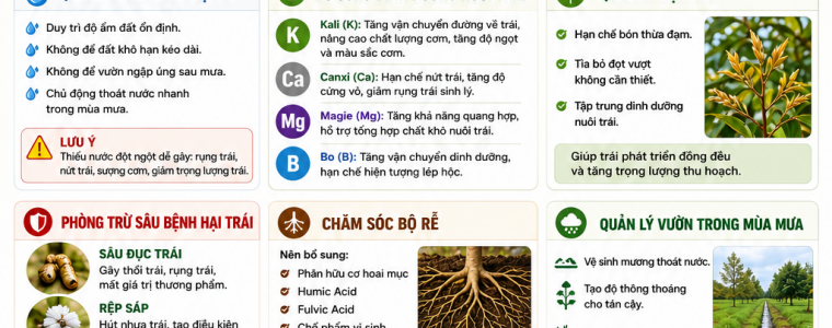 QUY TRÌNH CHĂM SÓC CÂY SẦU RIÊNG TỪ VÔ CƠM ĐẾN THU HOẠCH