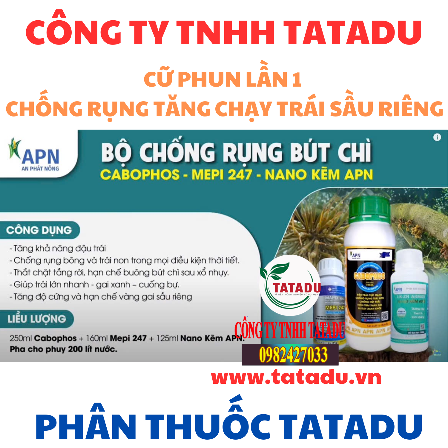 CỮ PHUN LẦN 1 CHỐNG RỤNG TĂNG CHẠY TRÁI SẦU RIÊNG