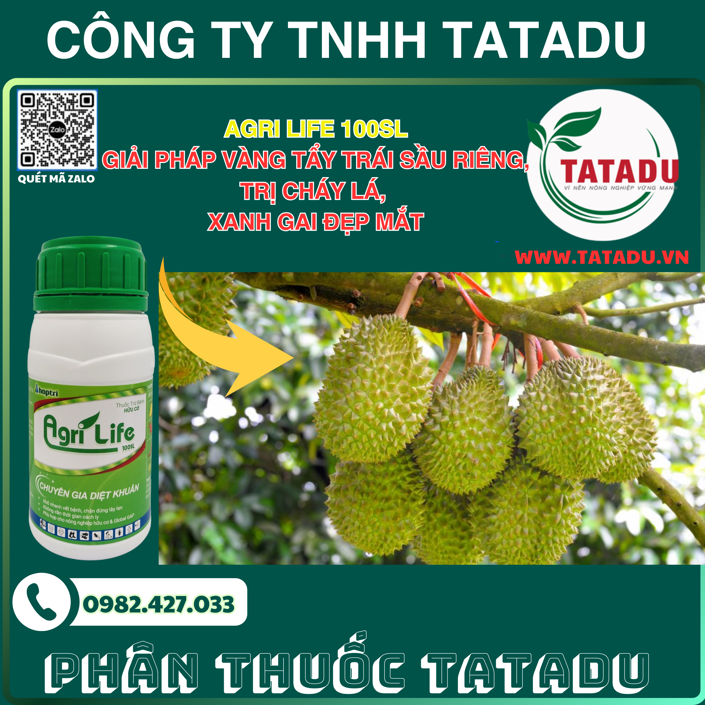 AGRI LIFE 100SL Giai Phap Vang Tay Trai Sau Rieng Tri Chay La Xanh Gai Dep Mat AGRI LIFE 100SL Giai Phap Vang Tay Trai Sau Rieng Tri Chay La Xanh Gai Dep Mat