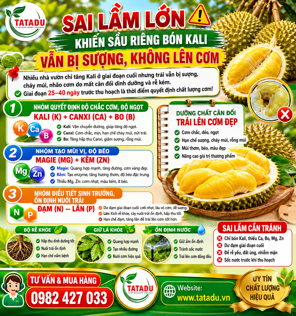 SAI LẦM LỚN KHIẾN SẦU RIÊNG BÓN KALI VẪN BỊ SƯỢNG, KHÔNG LÊN CƠM