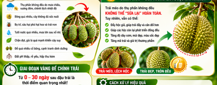 SẦU RIÊNG MÉO TRÁI, LỆCH HỘC – CÓ “SỬA TƯỚNG” ĐƯỢC KHÔNG ?