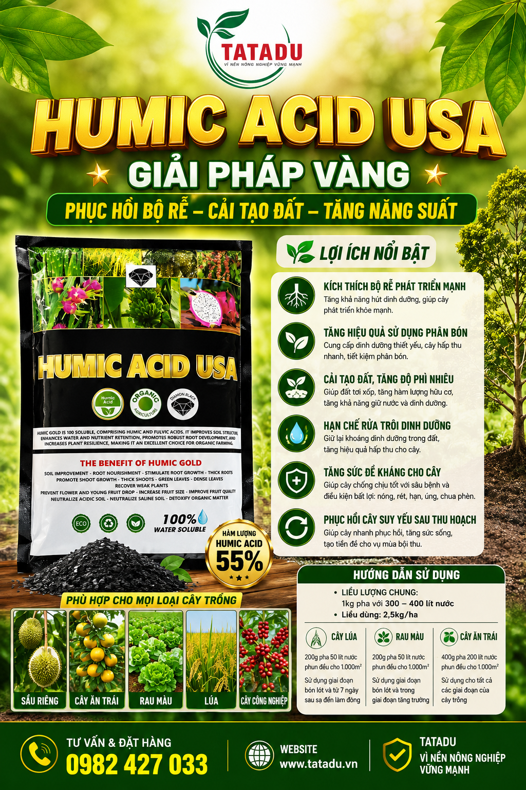 HUMIC ACID USA – BẬT RỄ CỰC MẠNH, PHỤC HỒI CÂY NHANH, TĂNG NĂNG SUẤT VƯỢT TRỘI
