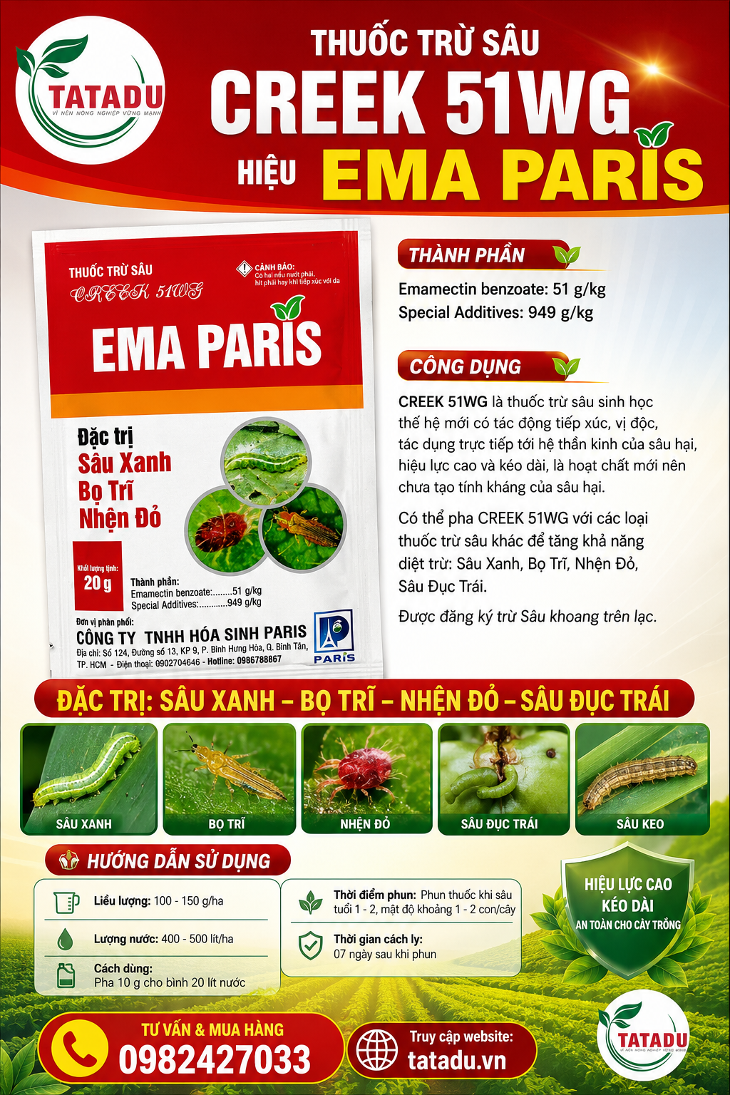 THUOC TRU SAU CREEK 51WG HIEU EMA PARIS GOI 20GR THUOC TRU SAU CREEK 51WG HIEU EMA PARIS GOI 20GR